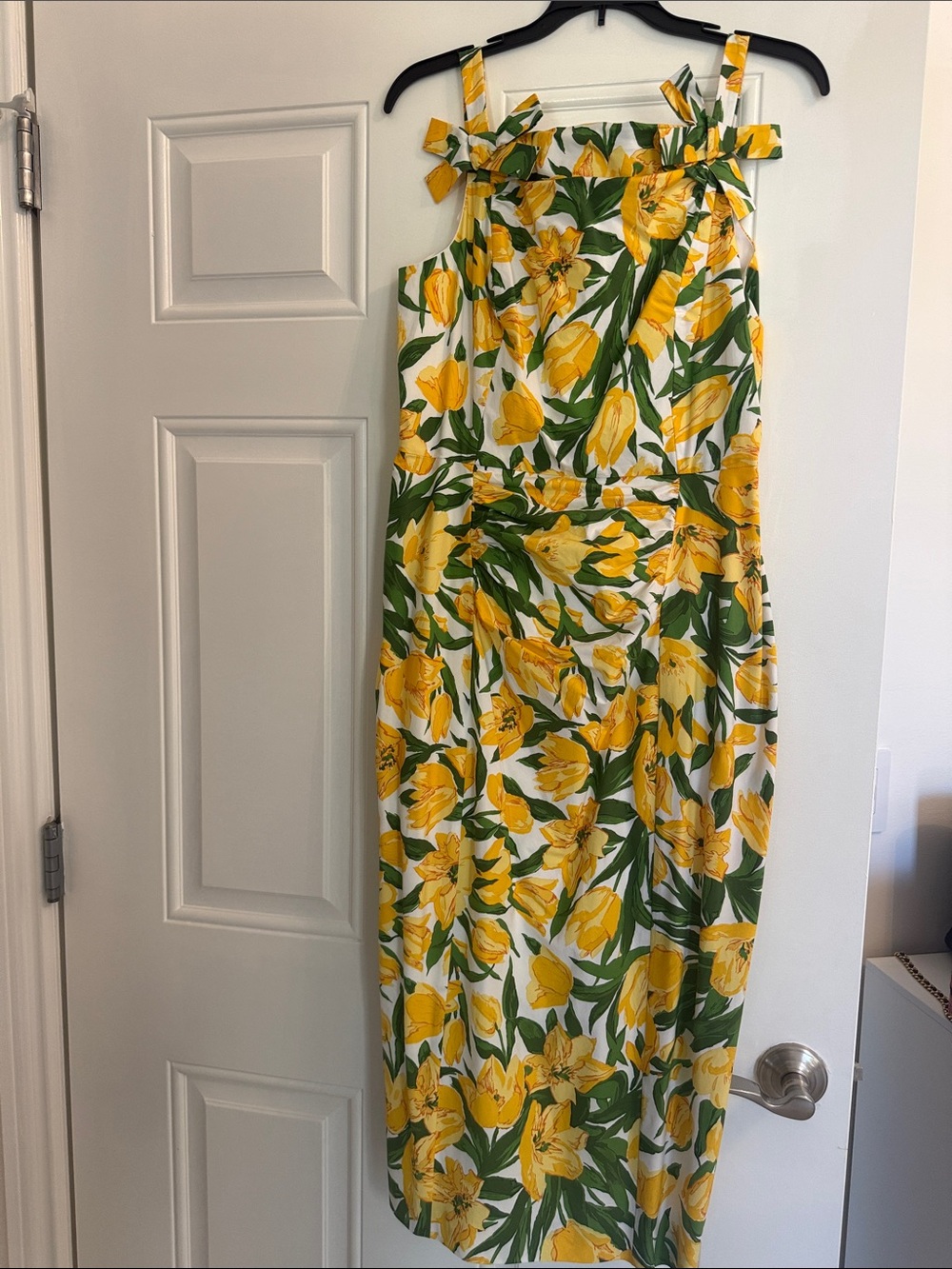 Carolina Herrera Yellow Floral Maxi Dress with Green Leaves